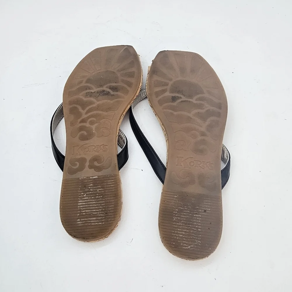Korks Winnie Flat Flip Flop Sandals Black/Cork Women’s Size 8 Preowned